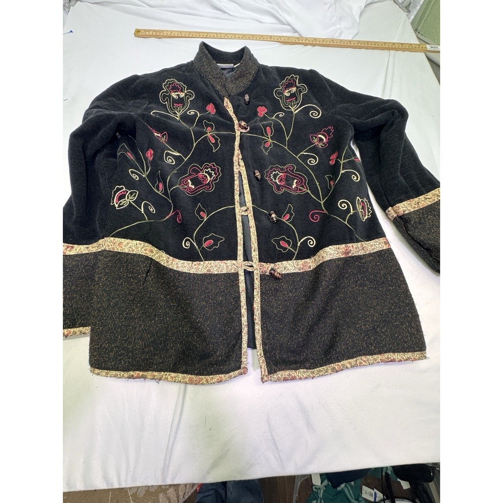 White Stag Red Black Floral Tapestry Blazer Mandarin Collar Toggle Button Medium